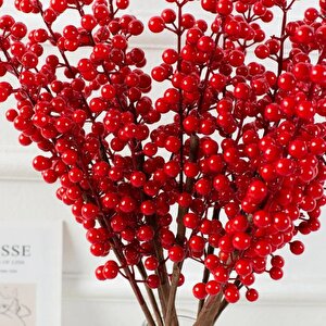 3 Adet Yapay Çiçek Kokina Uzun Dal 63cm Yılbaşı Çiçeği Red Berry