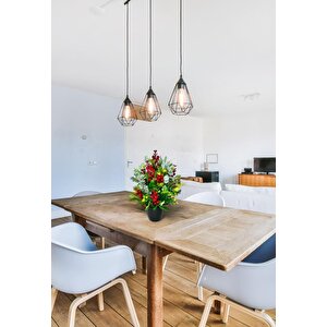 Yapay Çiçek Yılbaşı Çiçeği Kırmızı Kokina Ve Pastel Şimşir Siyah Saksıda