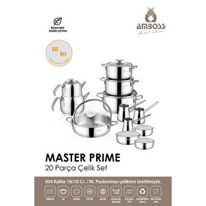 20 Parça Master Prime Paslanmaz Çelik Tencere Çeyiz Seti & Çelik Saklama Kabı