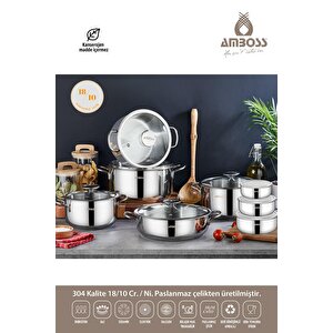 16 Parça Cool Prime Paslanmaz Çelik Tencere Seti & Çelik Saklama Kabı
