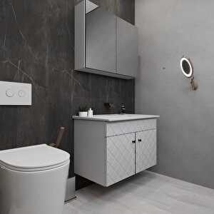 Açelya 80 Cm Komple Mdf Ve Membran Kapakli Banyo Dolabi Takimi