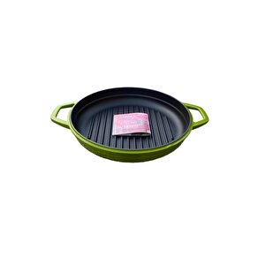 28 Cm Yuvarlak Demir Döküm Grill Tava Çift Kulplu Yeşil