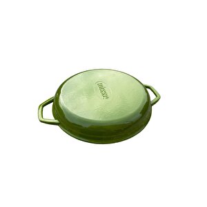28 Cm Yuvarlak Demir Döküm Grill Tava Çift Kulplu Yeşil