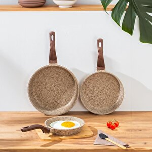 3737 Fry Pan Döküm Granit 3 Parça Tava Seti Kumbeji 20-24-28 Cm
