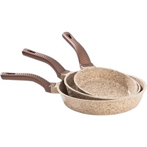 3737 Fry Pan Döküm Granit 3 Parça Tava Seti Kumbeji 20-24-28 Cm