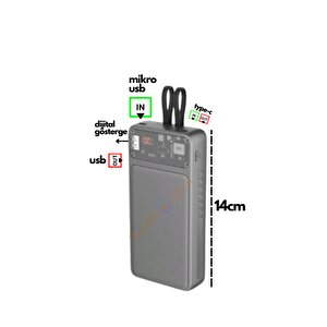 20.000 Mah Powerbank 22.5w Hızlı Şarj Taşınabilir Şarj Cihazı Çok Kablolu Dijital Göstergeli