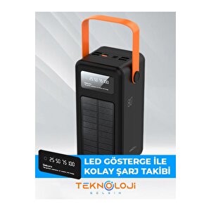 Güneş Enerjili Solar Powerbank 80.000 Mah Dijital Göstergeli El Fenerli 4 Çıkış Taşınabilir Batarya