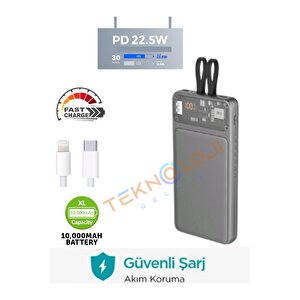 10.000 Mah Powerbank 22.5w Hızlı Şarj Taşınabilir Şarj Cihazı Çok Kablolu Dijital Göstergeli
