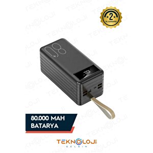 80.000 Mah Powerbank 4 Usb Micro Type-c Lıghtnıng Girişli El Fenerli Taşınabilir Şarj Aleti