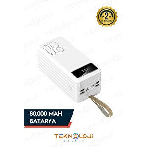 80.000 Mah Powerbank 4 Usb Micro Type-c Lıghtnıng Girişli El Fenerli Taşınabilir Şarj Aleti