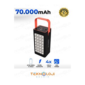 Powerbank 70.000 Mah Güçlü Led Işıklı 22.5w Hızlı Şarj Taşınabilir Batarya 4 Çıkışlı Göstergeli