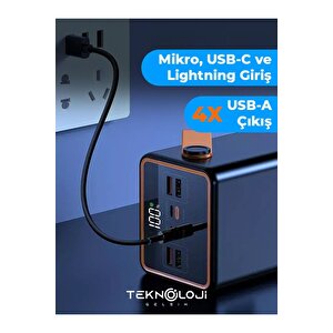Powerbank 70.000 Mah Güçlü Led Işıklı 22.5w Hızlı Şarj Taşınabilir Batarya 4 Çıkışlı Göstergeli