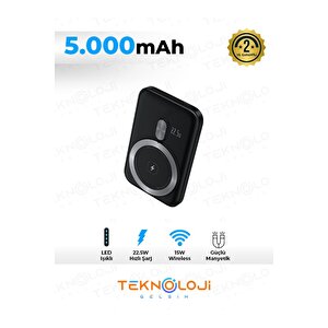 Magsafe Powerbank 22.5w Hızlı Şarj Taşınabilir Batarya Kablosuz Şarj Cihazı Mıknatıslı 5000 Mah