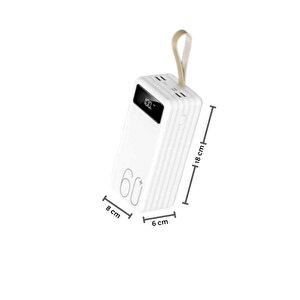 60.000 Mah Powerbank Taşınabilir Şarj Hızlı Dijital Göstergeli Çoklu Kablolu 4usb Girişli El Fenerli