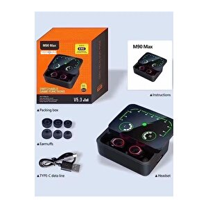 M90 Max Bluetooth Kulaklık Powerbankli Hız Göstergeli Mikrofonlu Kulak Içi Oyuncu Rgb Stereo V5.3