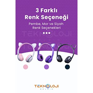 Kedi Kulaklık Kız Erkek Çocuk Kulaklığı Kulaküstü Işıklı Mikrofonlu Kablosuz İngilizce Eğitim Klaklk