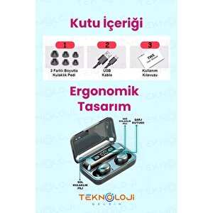 Bluetooth Kulaklık Kulakiçi Powerbanklı Çift Mikrofonlu Dokunmatik Kablosuz Earbuds F9 Pro