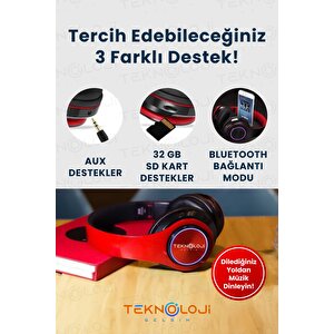 Kablosuz Kulaklık Bluetooth Mikrofonlu Kulaküstü Kulaklık Led Işıklı Katlanabilir Si̇yah-kirmizi