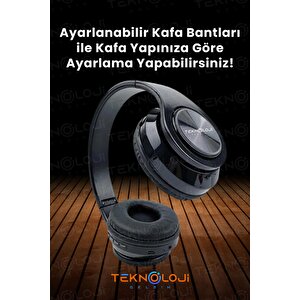 Kablosuz Kulaklık Bluetooth Mikrofonlu Kulaküstü Kulaklık Led Işıklı Katlanabilir Si̇yah-kirmizi