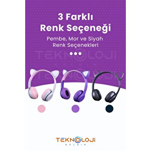 Kedi Kulaklık Kız Erkek Çocuk Kulaklığı Kulaküstü Işıklı Mikrofonlu Kablosuz İngilizce Eğitim Klaklk