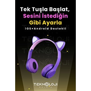 Kedi Kulaklık Kız Erkek Çocuk Kulaklığı Kulaküstü Işıklı Mikrofonlu Kablosuz İngilizce Eğitim Klaklk