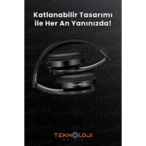 Bluetooth Kulaklık Kablosuz Kulaküstü Işıklı Katlanabilir Mikrofonlu Fm-aux-sd Siyah