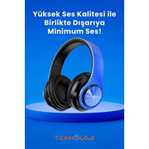Kablosuz Kulaklık Bluetooth Mikrofonlu Kulaküstü Kulaklık Led Işıklı Katlanabilir Si̇yah-mavi̇