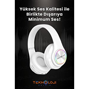 Kablosuz Bluetooth Mikrofonlu Kulaküstü Kulaklık Led Işıklı Katlanabilir Beyaz