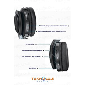 Kablosuz Bluetooth Mikrofonlu Kulaküstü Kulaklık Led Işıklı Katlanabilir Beyaz