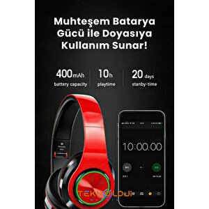 Kablosuz Bluetooth Mikrofonlu Kulaküstü Kulaklık Led Işıklı Katlanabilir Beyaz