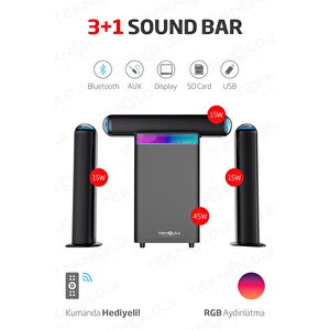 Hp-tv01 3+1 Soundbar Ev Sinema Sistemi Stereo Hd Ses Kalitesi Rgb Kablolu 45w Amfi̇ 15wx3  Soundbar