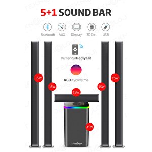 Hp-tv04 5+1 Soundbar Ev Sinema Sistemi Stereo Hd Ses Kalitesi Rgb Kablolu 45w Amfi̇ 15wx5 Soundbar