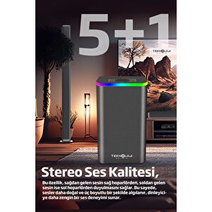 Hp-tv04 5+1 Soundbar Ev Sinema Sistemi Stereo Hd Ses Kalitesi Rgb Kablolu 45w Amfi̇ 15wx5 Soundbar