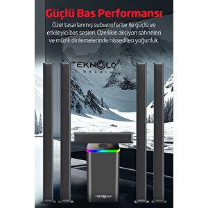 Hp-tv04 5+1 Soundbar Ev Sinema Sistemi Stereo Hd Ses Kalitesi Rgb Kablolu 45w Amfi̇ 15wx5 Soundbar