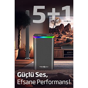 Hp-tv04 5+1 Soundbar Ev Sinema Sistemi Stereo Hd Ses Kalitesi Rgb Kablolu 45w Amfi̇ 15wx5 Soundbar