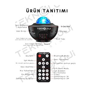 Galaksi Projektör Gece Lambası Bluetooth Hoparlör Disko Topu Yıldızlı Rgb Led Işıklı Tavan Aydınltma