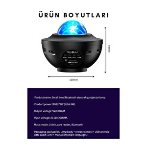 Galaksi Projektör Gece Lambası Bluetooth Hoparlör Disko Topu Yıldızlı Rgb Led Işıklı Tavan Aydınltma