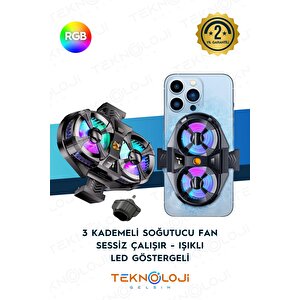 Telefon Soğutucu Fan Çift Pervaneli 3 Kademeli Işıklı Göstergeli Bütün Telefon Modelleri İle Uyumlu