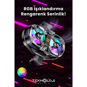 Telefon Soğutucu Fan Çift Pervaneli 3 Kademeli Işıklı Göstergeli Bütün Telefon Modelleri İle Uyumlu