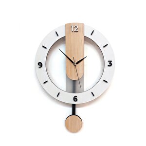Cajuart Ahşap Sade Tasarım 35 Cm Sallanan Sarkaçlı Duvar Saati Modern Dekor