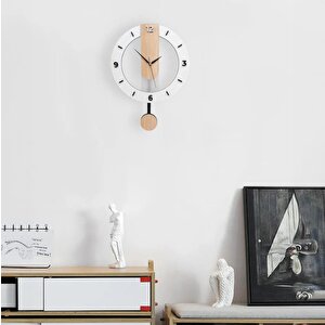 Cajuart Ahşap Sade Tasarım 35 Cm Sallanan Sarkaçlı Duvar Saati Modern Dekor