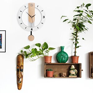 Cajuart Ahşap Sade Tasarım 35 Cm Sallanan Sarkaçlı Duvar Saati Modern Dekor