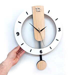 Cajuart Ahşap Sade Tasarım 35 Cm Sallanan Sarkaçlı Duvar Saati Modern Dekor