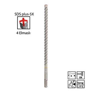 Sds Plus-5x 10 X 260 Mm Dört Elmaslı Matkap Ucu 2608833800
