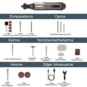 Wx106 8volt Kalem Tipi Devir Ayarlı Profesyonel Gravür Makinesi + 21 Parça Aksesuar