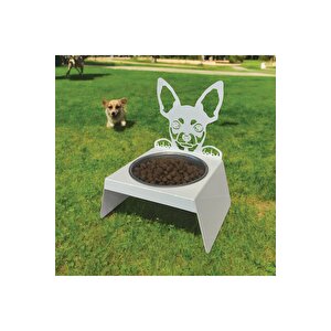 Sevimli Köpek Tasarımlı, Ergonomik Beyaz Kedi Ve Köpek Mama Ve Su Kabı Tekli Small Model – Paslanmaz Çelik, Dayanıklı Malzeme