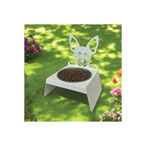 Sevimli Köpek Tasarımlı, Ergonomik Beyaz Kedi Ve Köpek Mama Ve Su Kabı Tekli Small Model – Paslanmaz Çelik, Dayanıklı Malzeme
