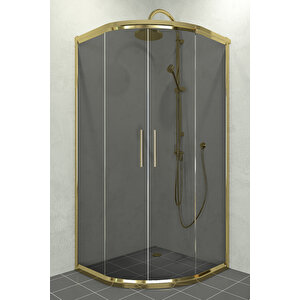 Alonza Temperli 6 Mm Oval Cam Duşakabin Altın Profil Füme Cam 90x90 cm