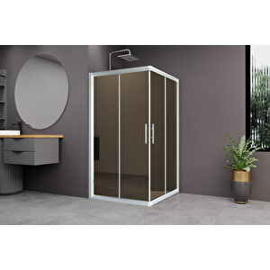İndiana Temperli 6 Mm Kare Cam Duşakabin Mat Krom Profil Bronz Reflekte Cam 120x120 cm