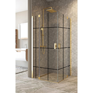 Antilitz Temperli 6 Mm Kare Menteşeli Cam Duşakabin Pvd Altın Menteşe Siyah Karolaj Cam 110x110 cm